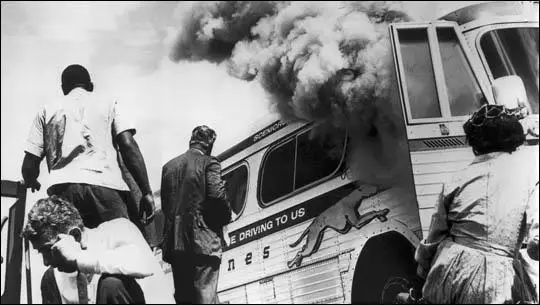 The Freedom Riders bus at Anniston (14th May, 1961)