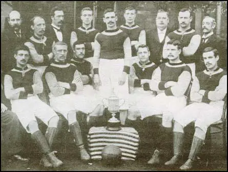 The Aston Villa 1895 FA Cup-winning side. Left to right: back row, Jack Reynolds,Howard Spencer, John Devey, Albert Wilkes, James Welford; front row, Charlie Athersmith,Robert Chatt, James Cowan, George Russell, Dennis Hodgetts and Stephen Smith.
