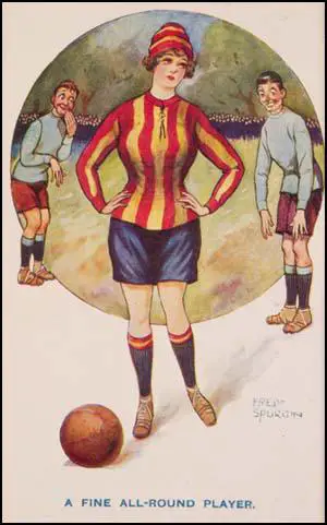 Part of the propaganda campaign against women'sfootball included this postcard by Fred Spurgin.