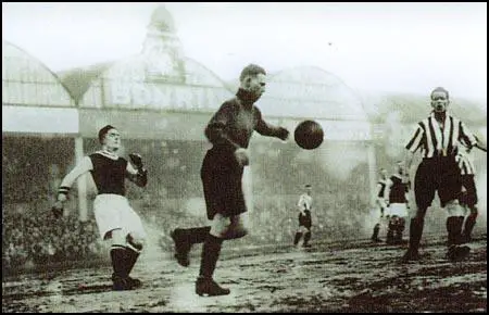 Jimmy Thorpe playing in goal against Aston Villa.