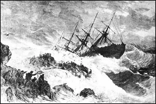 Drawing of the Atlantic on Meagher's Rock, Nova Scotia in April, 1873.