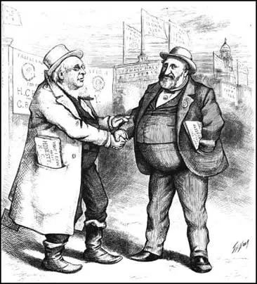Thomas Nast linked Horace Greeley with the corruptpolitician, Robert Tweed, during the presidentialcampaign. (Harper's Weekly, 3rd October, 1872)