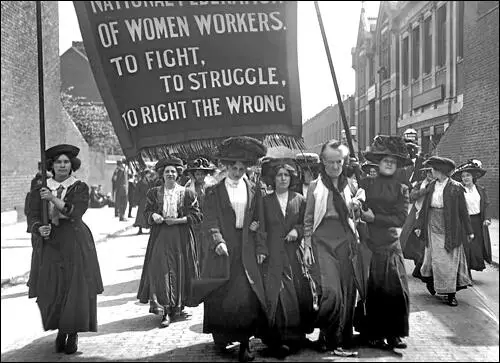Charlotte Despard heads a march of the National Federation of Women Workers through Bermondsey in South London (16th May 1911)
