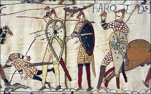 Section 23: Harold swears fealty to William of Normandy, Bayeux Tapestry (c. 1090)