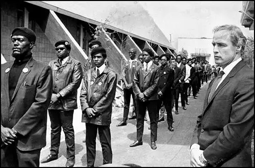 Marlon Brando attends a Black Panther rally held as a memorial for Bobby Hutton (12 May, 1968)