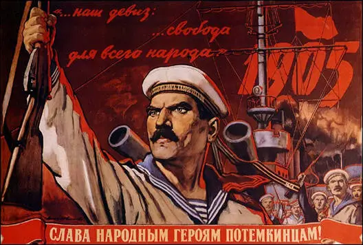 (Source 8) The caption of the poster reads "Glory to the People's Heroes of the Potemkin!"