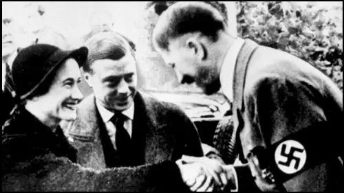 Wallis Simpson and Duke of Windsor meet Adolf Hitler in October 1937.