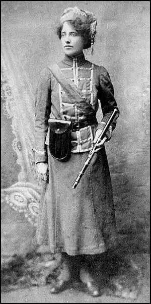 Mary Leigh as drum-major of the WSPU drum and fife band (c. 1909)