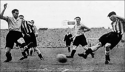 Len Shackleton scores one of his six goals against Newport.