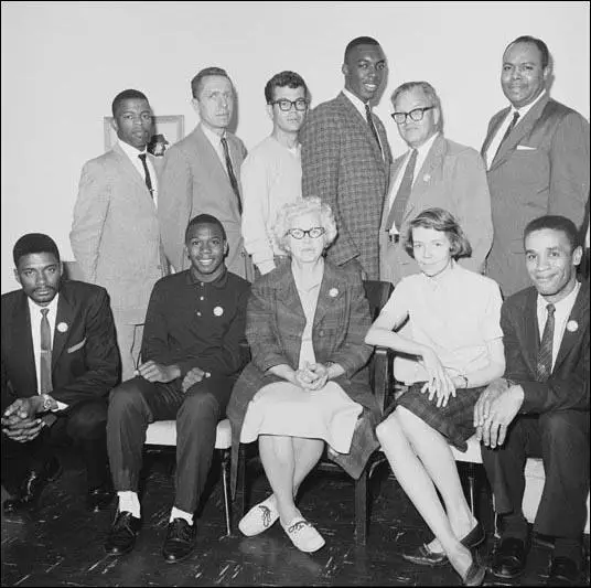 Freedom Riders before the journey that left Washington on 4th May: Top, left to right: John Lewis, James Peck, Edward Blankenheimand, Hank Thomas, Walter Bergman and James Farmer. Bottom, left to right: Benjamin Elton Cox, Charles Person, Frances Bergman, Genevieve Hughes and Jimmy McDonald.