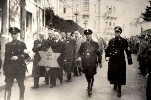 Jewish prisoners being paraded in Baden-Baden