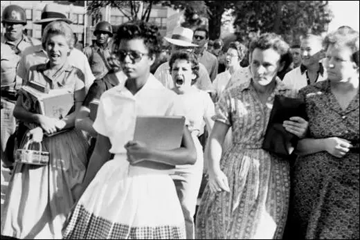 Elizabeth Eckford on her way to Little Rock Central High School