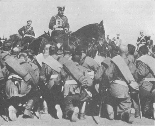 Tsar Nicholas II b;essing his troops (1916)