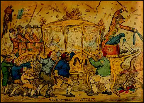 James Gillray, drew this picture of George III's coach being attacked in 1795.