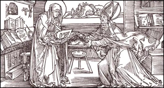 (Source 4) Bridget of Alvasta presenting a copy of her book Revelations to her bishop in about 1355.