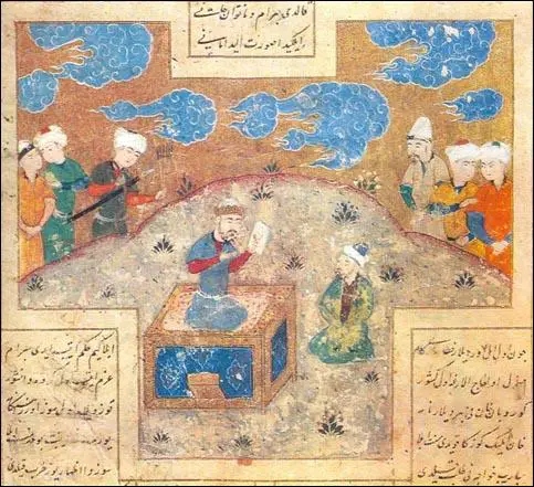 Ali-Shir Nava'i, Mani presenting king Bukhram with a picture (c. 1480)