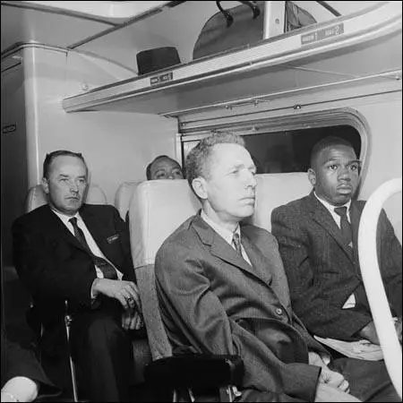 Members of the Journey of Reconciliation in 1947. Left to right: Worth Randle, Wallace Nelson, Ernest Bromley, James Peck, Igal Roodenko, Bayard Rustin, Joseph Felmet, George Houser and Andrew Johnson.