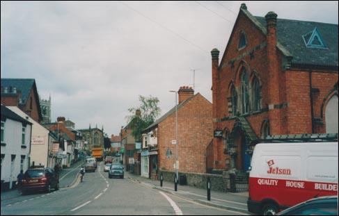 The large Church of England church at the top. The Baptist church at the bottom of the High Street, Sileby