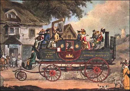 Goldsworthy Gurney's steam carriage first appeared in 1829. On its trips between London and Bath it reached an average speed of 15 m.p.h.