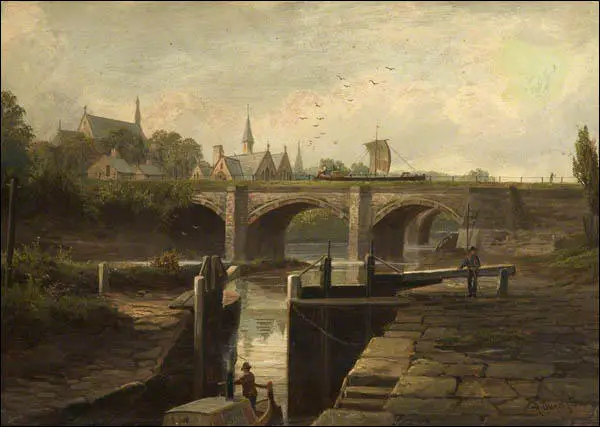 Painting of the Barton Aqueduct above the River Irwell.