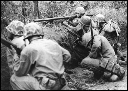 US Soldier using a bazooka in Okinawa in 1945.