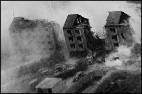 RAF photograph of the bombing of the Gestapo headquarters in Aarhus.