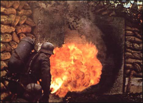 German flamethrower being used against a Soviet pillbox.