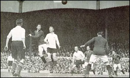 Charlie Buchan heads a ball in his first match as a Arsenal player in 1925.