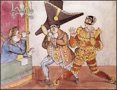 Richard Newton's print shows King George watching two clowns (1798).