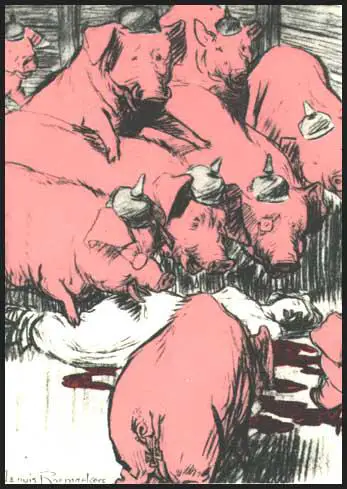 Louis Raemaekers, Thrown to the Swine: The Martyred Nurse (1915)