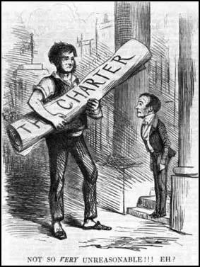 Chartist presents the petition to Lord JohnRussell, the Prime Minister, with the words:"Not so very unreasonable!!! Eh?"Punch Magazine (April, 1848)