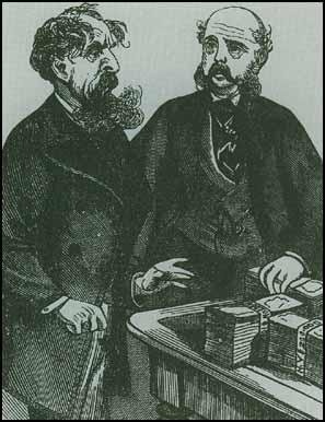 DOLBY: "Well, Mr Dickens, on the eve of our departure, I present you with $300,000, the result of your lectures in America. DICKENS: "What only $300,000? Is that all I have made out of these penurous Yankees, after all my abuse of them? Cartoon in American Newspaper (April, 1868)