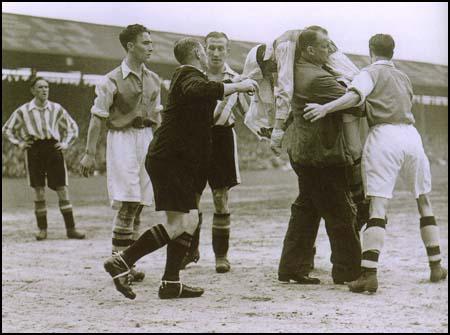 Ted Drake is taken off injured (c. 1936)