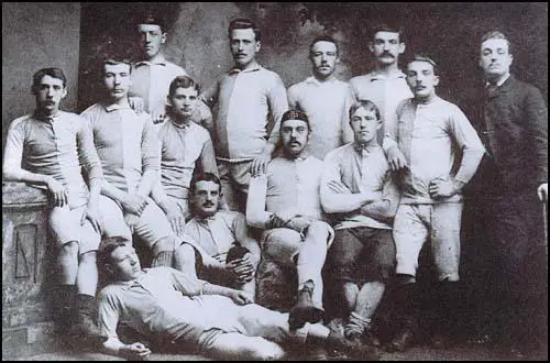 The first known photograph of Blackburn Rovers. The players are numbered:John Duckworth (2), Richard Birtwistle (4), John Lewis (5), Fred Hargreaves (6),Walter Duckworth (7), Alfred BirtwisGtle (8), Jack Baldwin (9), ThomasGreenwood (10), Doctor Greenwood (11) and Arthur Thomas (13).