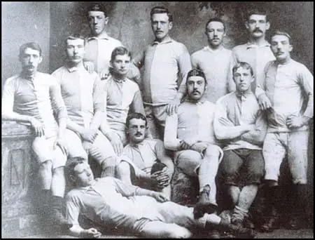 Blackburn Rovers won the Lancashire Cup in March 1883. From left to right,back row: Doctor Greenwood, R. Howorth, John Hargreaves, Fergie Suter,Middle row: John Duckworth, Hugh McIntyre, H. Sharples, Fred Hargreaves, TotStrachan, George Avery. Sitting on the floor: Jimmy Brown and Jimmy Douglas.