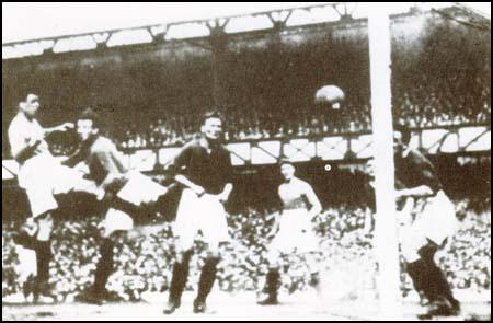 Dixie Dean scoring his 60th goal in the 1927-28 season.