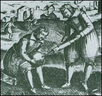 A 17th print showing the inflation of an animal bladder.