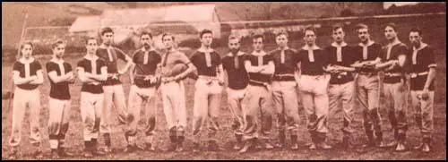 A photograph of the Uppingham team. At that time the team played 15-a-side.