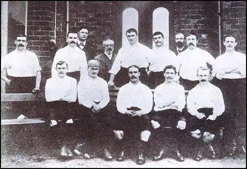 The Preston North End team that won the Football League title in 1888-89:George Drummond,Bob Holmes, Robert Howarth, William Sudell, John Graham and Robert Mills-Roberts are in theback row. John Gordon, Jimmy Ross, John Goodall, Fred Dewhurst and Samuel Thompson are sitting on the bench.
