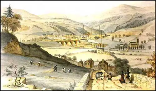 Todmorden in 1840. Fielden Brothers factory is in the centre of the picture.