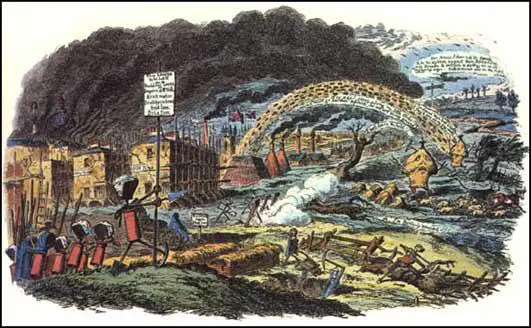 George Cruikshank, lived in London and was opposed to the building of houses on the green fields of Islington and Kilburn. In 1829 Cruikshank produced the print London Going Out of Town.