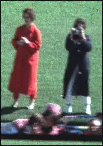 The Zapruder Film film shows the position of Jean Hill (left)and Mary Moorman when John F. Kennedy was shot.