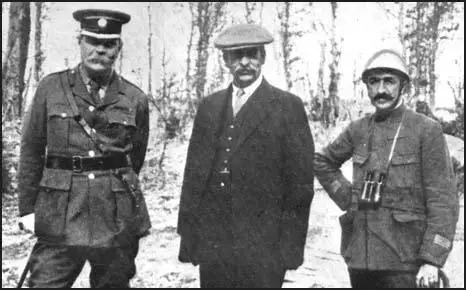 Sir Arthur Conan Doyle, Robert Donald and a French officer on the Western Front.
