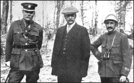 Sir Arthur Conan Doyle, Robert Donald and a French officer on the Western Front.