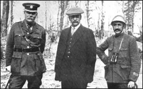 Sir Arthur Conan Doyle, Robert Donald and a French officer on the Western Front.