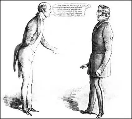 John Doyle, A Modest Request, shows Earl Grey discussingthe 1832 Reform Act with with the Duke of Wellington.The drawing appeared in The Times on 23rd March, 1832.