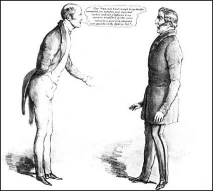 John Doyle, A Modest Request, shows Earl Grey discussingthe 1832 Reform Act with with the Duke of Wellington.The drawing appeared in The Times on 23rd March, 1832.