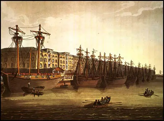 Rudolf Ackermann, West India Docks, from Microcosm of London (1808)
