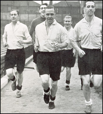 Stan Mortensen, Frank Swift, Laurie Scott, Wilf Mannionand Tommy Lawton training with England.