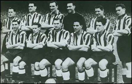 The 1951 FA Cup winning team. Back row (left to right): Bobby Cowell, Joe Harvey, Frank Brennan, Jack Fairbrother, Bobby Corbett, Charlie Crowe. Front row: Tommy Walker, Ernie Taylor, Jackie Milburn, George Robledo, Bobby Mitchell.